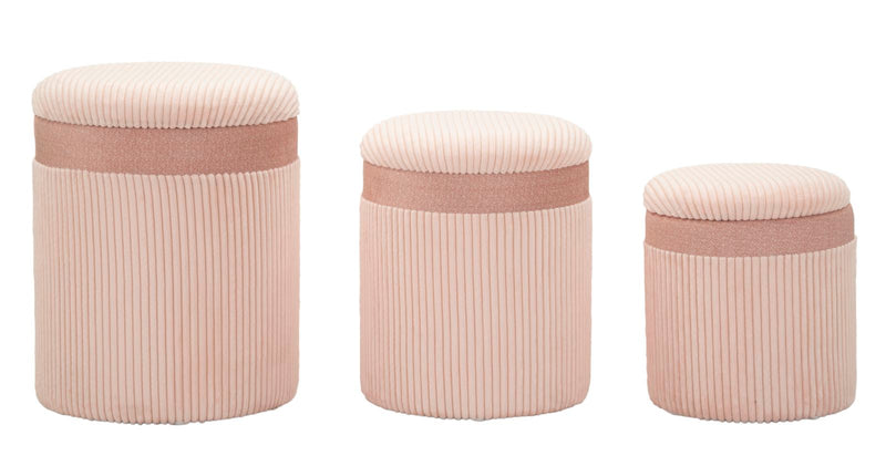 Lot de 3 poufs de rangement rembourrés roses – Collection Curtain Box