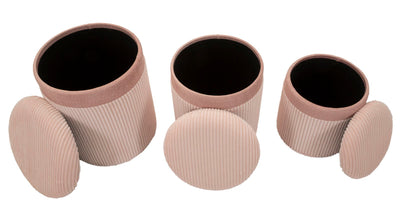 Lot de 3 poufs de rangement rembourrés roses – Collection Curtain Box