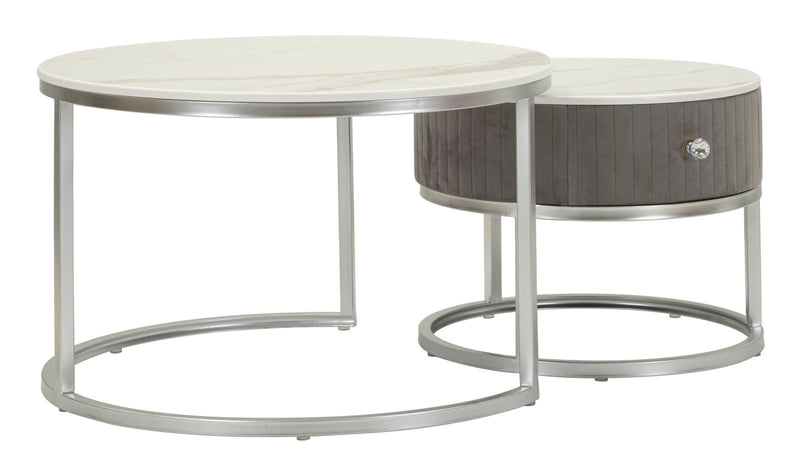 Lot de 2 tables basses rondes avec plateau gris – Collection Greys