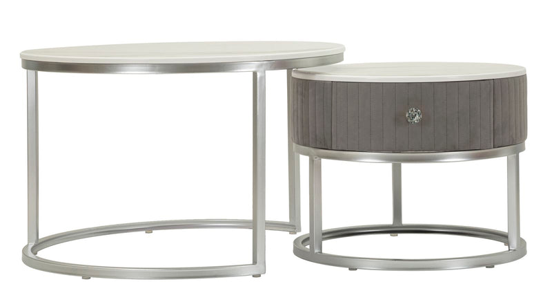 Lot de 2 tables basses rondes avec plateau gris – Collection Greys