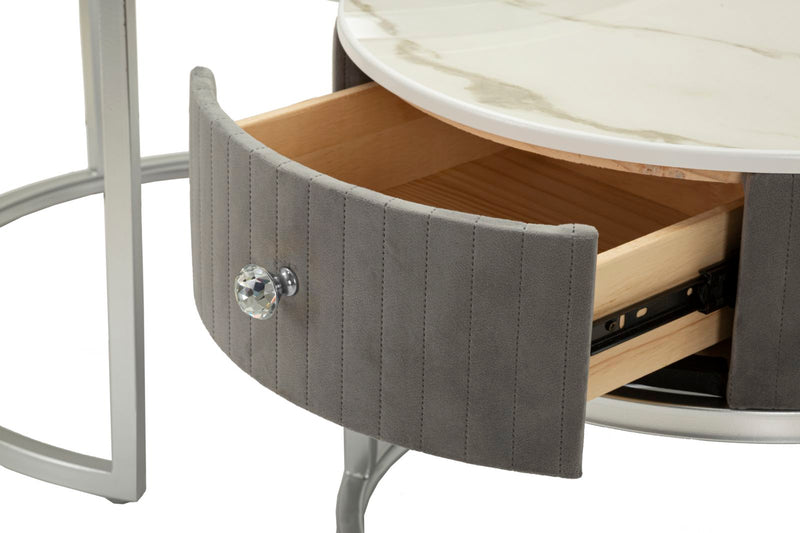 Lot de 2 tables basses rondes avec plateau gris – Collection Greys