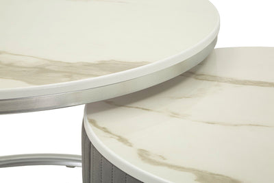 Lot de 2 tables basses rondes avec plateau gris – Collection Greys