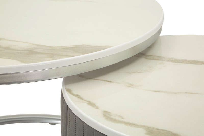 Lot de 2 tables basses rondes avec plateau gris – Collection Greys