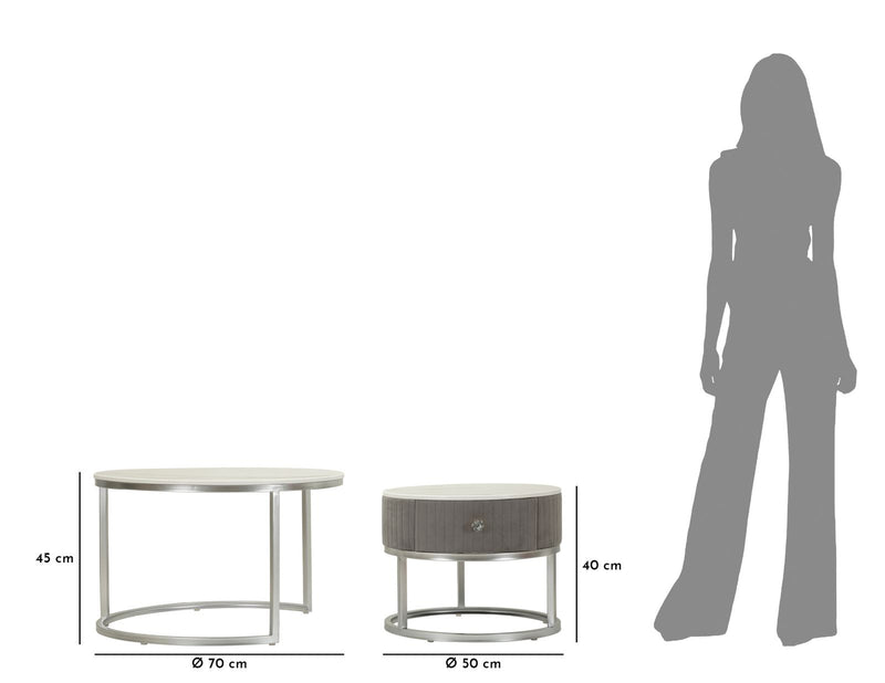 Lot de 2 tables basses rondes avec plateau gris – Collection Greys