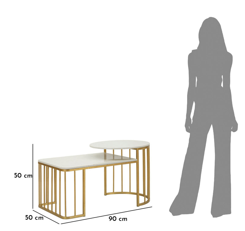 Table basse rectangulaire en marbre artificiel avec base dorée – Collection Ankara