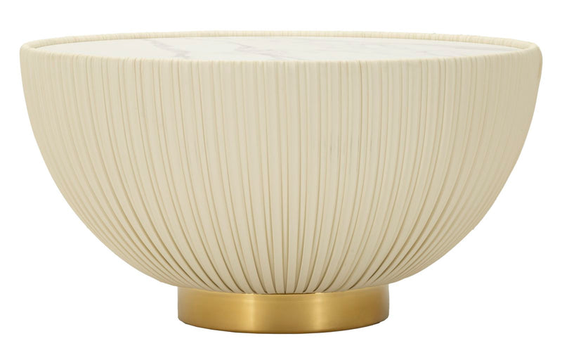 Table basse ronde beige avec base dorée – Design moderne Elge