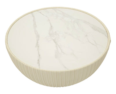 Table basse ronde beige avec base dorée – Design moderne Elge