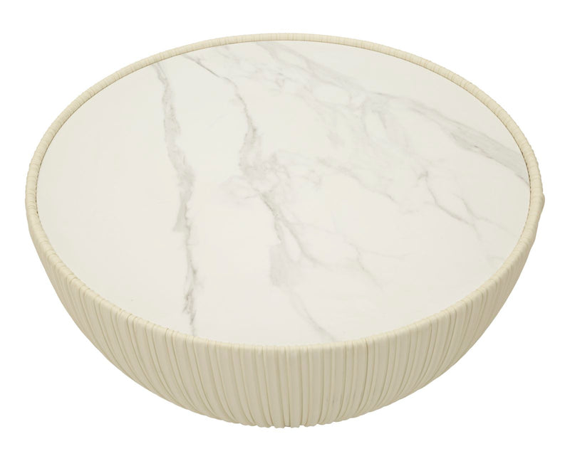 Table basse ronde beige avec base dorée – Design moderne Elge