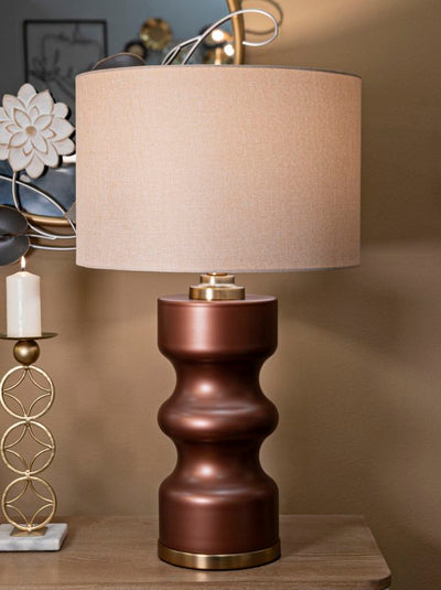 Lampe de table en bois brun avec abat-jour en tissu – Collection Rosenthal