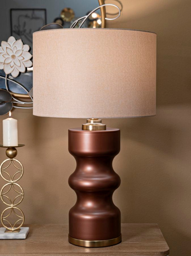 Lampe de table en bois brun avec abat-jour en tissu – Collection Rosenthal