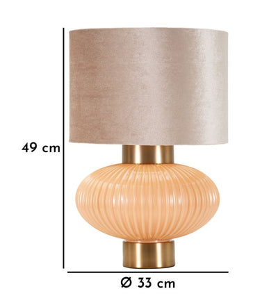 Lampe de table ronde dorée et beige avec abat-jour en tissu – Perly Modern