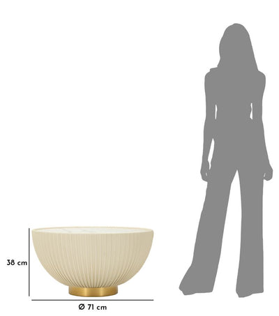 Table basse ronde beige avec base dorée – Design moderne Elge