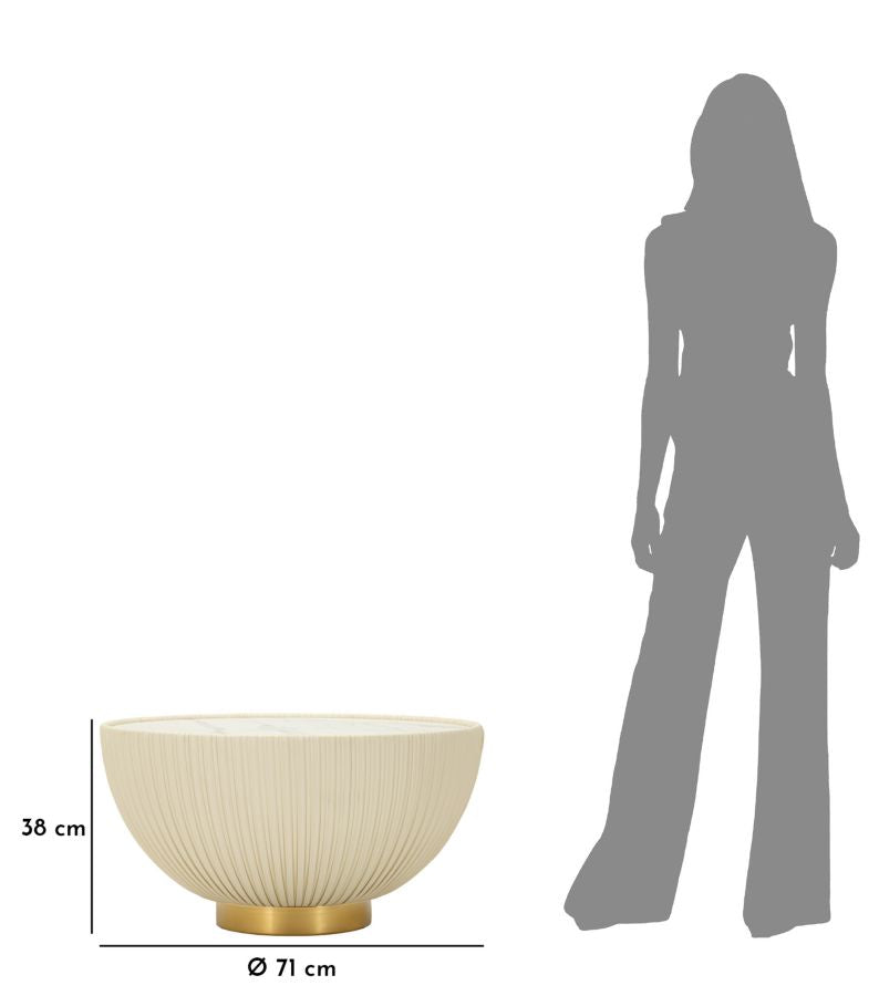 Table basse ronde beige avec base dorée – Design moderne Elge