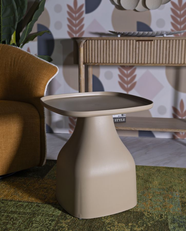 Table basse ronde grise avec piètement géométrique – Gea Design contemporain