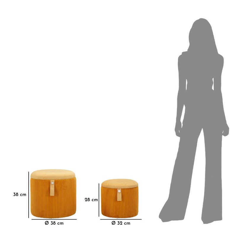 Lot de 2 poufs de rangement en velours moutarde – Poufs modernes Bolzano