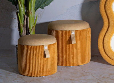 Lot de 2 poufs de rangement en velours moutarde – Poufs modernes Bolzano