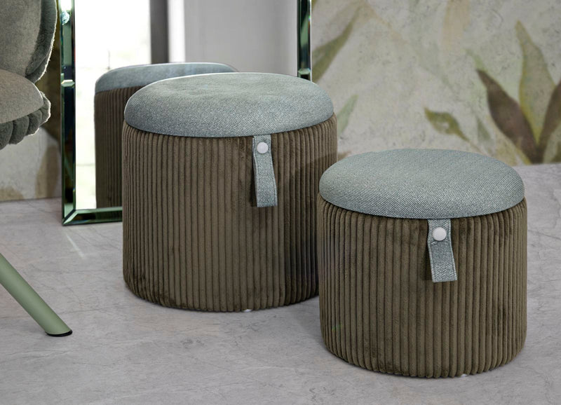 Lot de 2 poufs de rangement en velours vert – Poufs modernes Bolzano