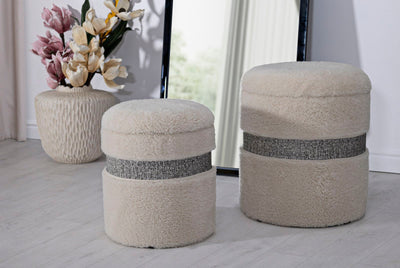 Lot de 2 poufs de rangement rembourrés crème – Collection Saint-Moritz