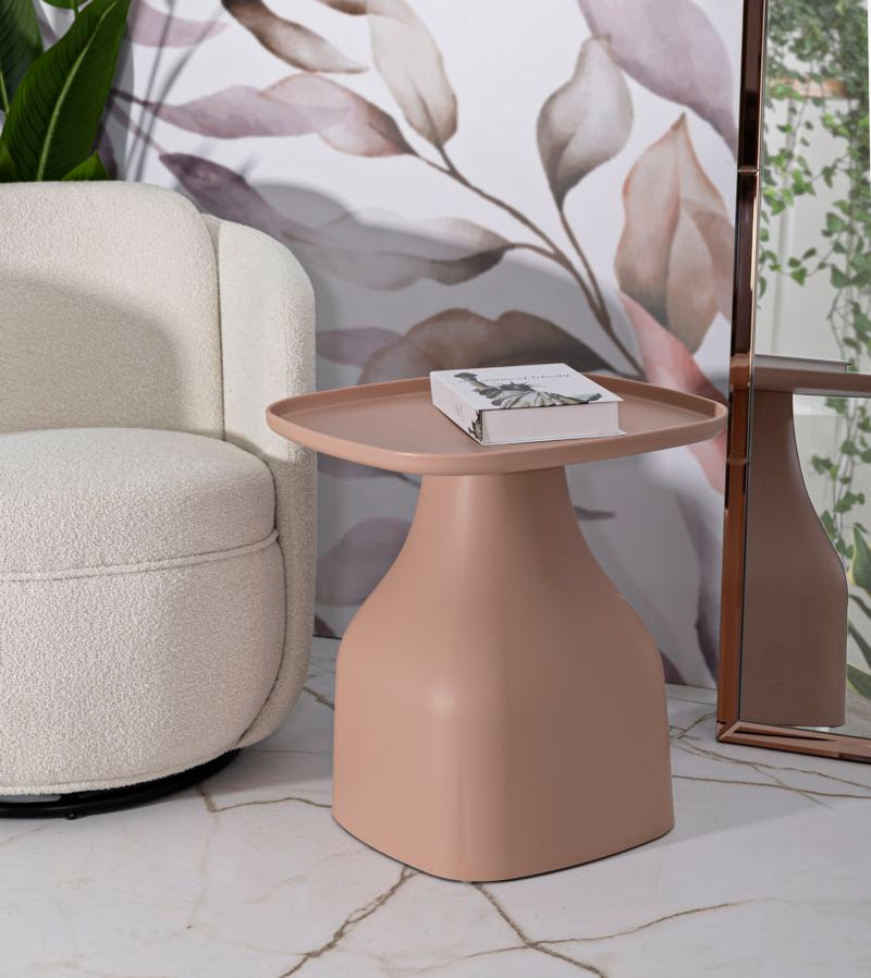 Table basse ronde rose avec piètement géométrique – Style contemporain Gea
