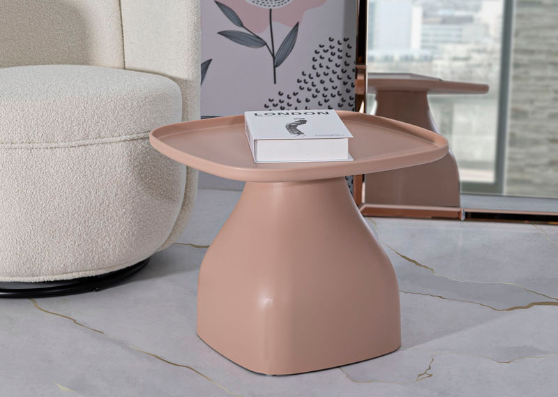 Table basse ronde rose avec piètement sculptural – Gea Modern Accent