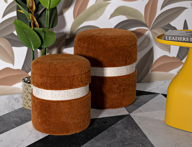 Lot de 2 poufs de rangement en velours marron – Poufs modernes Saint-Moritz