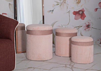 Lot de 3 poufs de rangement rembourrés roses – Collection Curtain Box