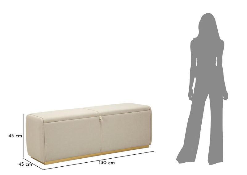 Banc de rangement rembourré beige – Siège moderne pour salle de bain