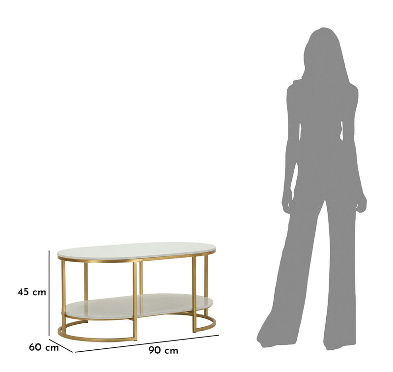 Table basse rectangulaire en marbre artificiel avec cadre doré – Izmir Design