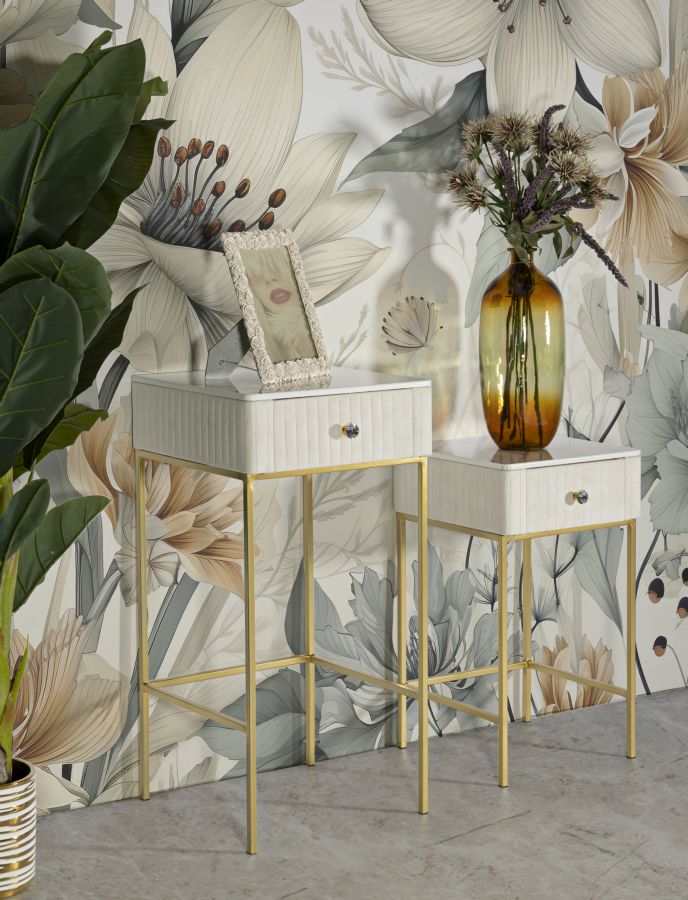 Lot de 2 tables hautes carrées avec piètement doré – Collection Wedding