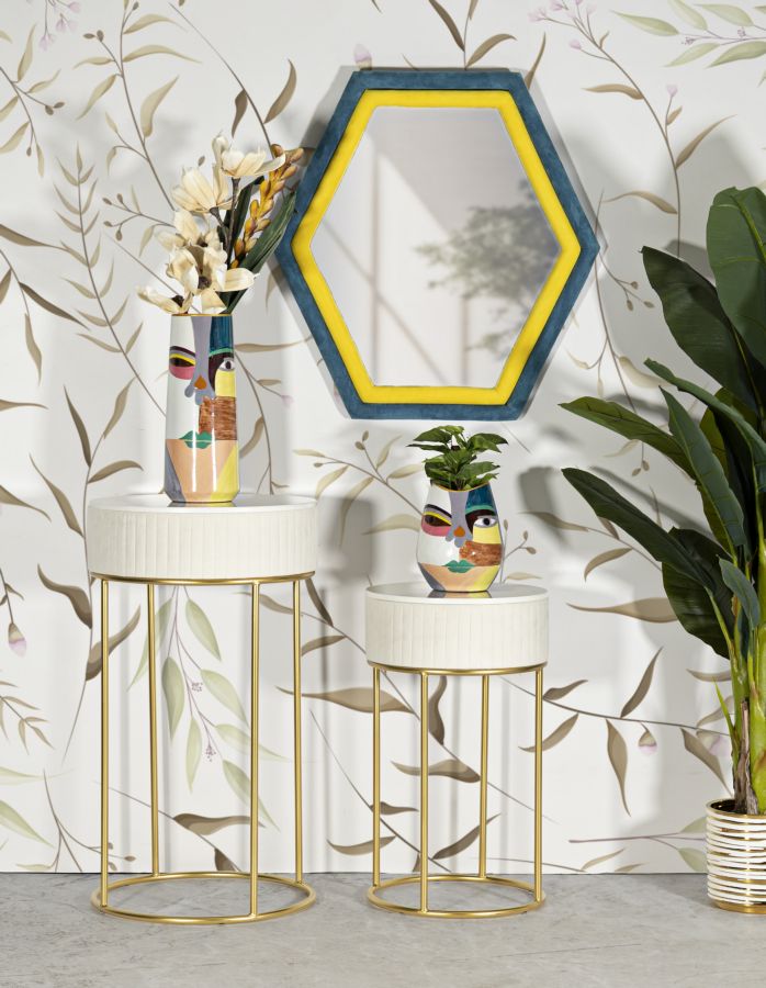 Lot de 2 tables hautes rondes avec piètement doré – Collection Wedding