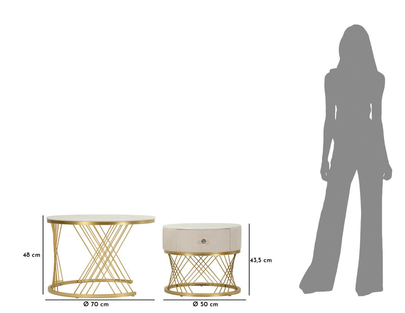 Ensemble de 2 tables basses en marbre artificiel avec cadre doré – Collection Votix