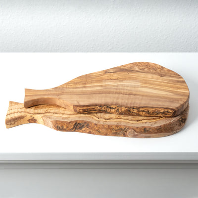 Set de Planches à Découper avec Poignée – Forme Irrégulière – Bois d’Olivier Fait Main (2 Pièces)