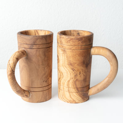 Set de Chopes à Bière en Bois d’Olivier Fait Main (2 Pièces)