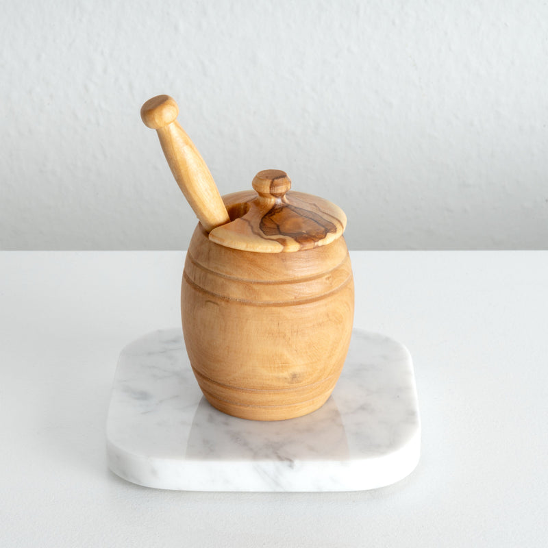 Pot à Miel avec Cuillère en Bois d’Olivier Fait Main