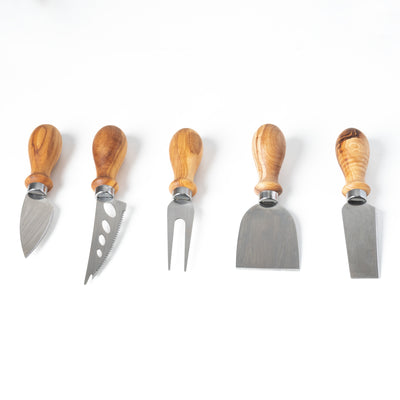 Set de Couteaux à Fromage Bois d’Olivier & Métal Fait Main (5 Pièces)