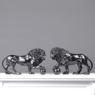 Statue Lions en paire (noirs) - sculpture en marbre