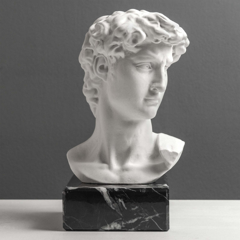 Buste de David par Michel-Ange sur Socle en Marbre Noir (Petit Modèle)