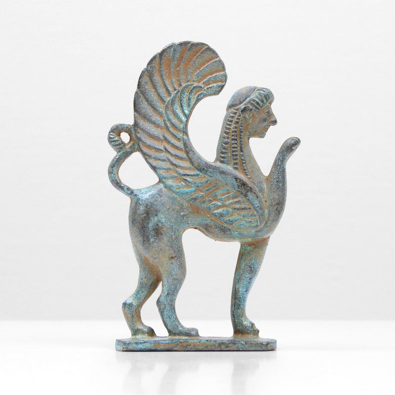 Statue Sphinx grec - bronze vert
