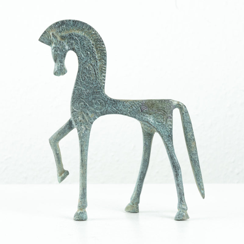 Statue de cheval grec (petite sculpture, bronze vert)