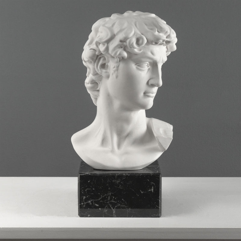Buste de David par Michel-Ange sur Socle en Marbre Noir (Grand Modèle)
