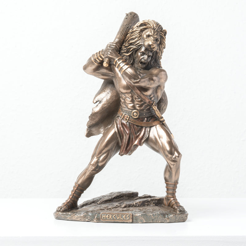 Hercule avec Peau du Lion de Némée et Massue – Statue en Bronze à Froid