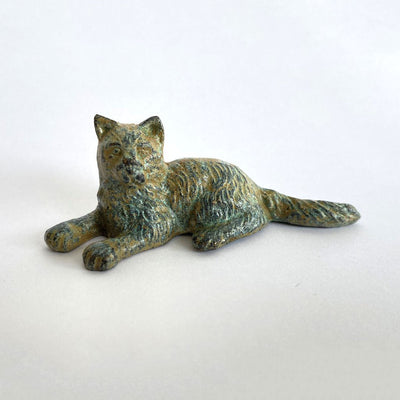 Statue Chaton couché - bronze vert