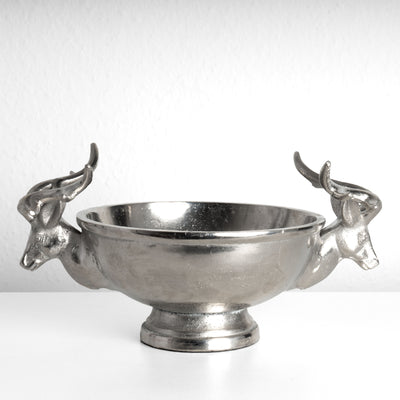 Coupe Décorative Argentée avec Poignées Têtes de Cerf (Petite)