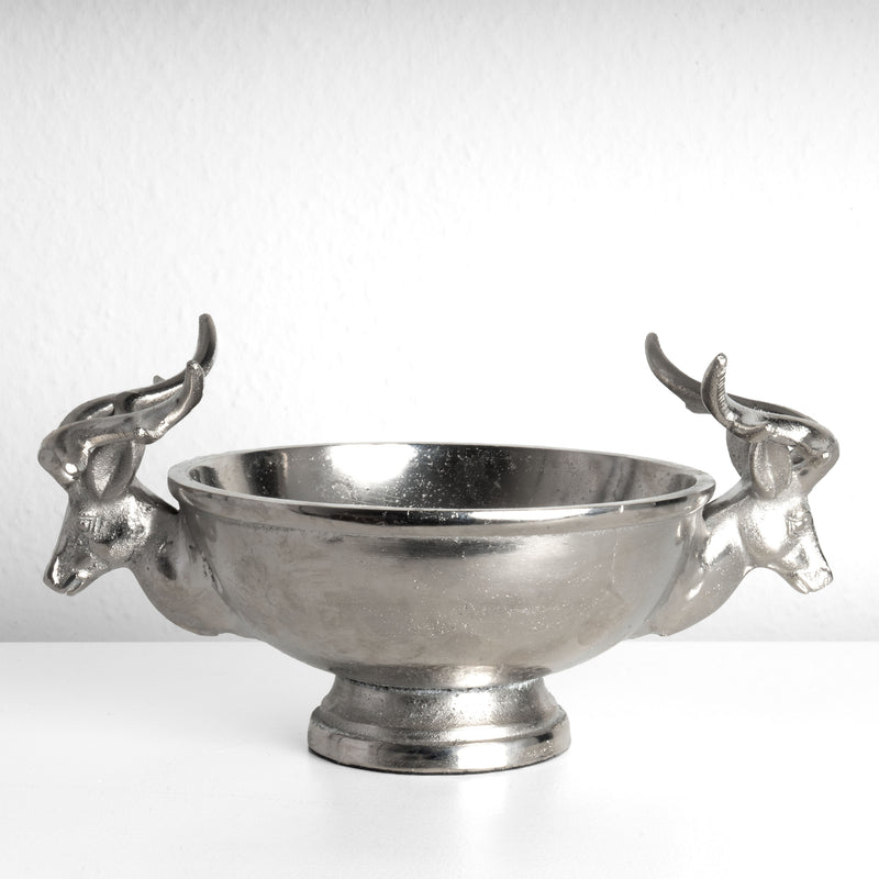 Coupe Décorative Argentée avec Poignées Têtes de Cerf (Petite)