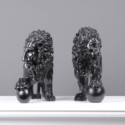 Statue Lions en paire (noirs) - sculpture en marbre