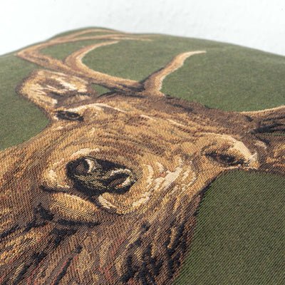 Coussin Vert à Motif de Cerf (Tissu Gobelin)
