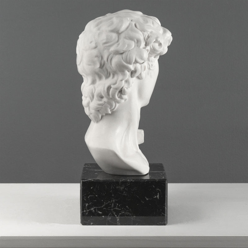 Buste de David par Michel-Ange sur Socle en Marbre Noir (Grand Modèle)