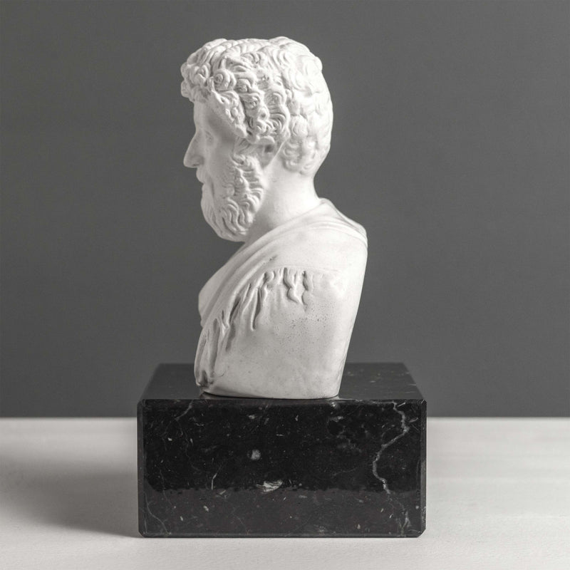 Buste de Marc Aurèle Serre-Livres sur Socle en Marbre Noir