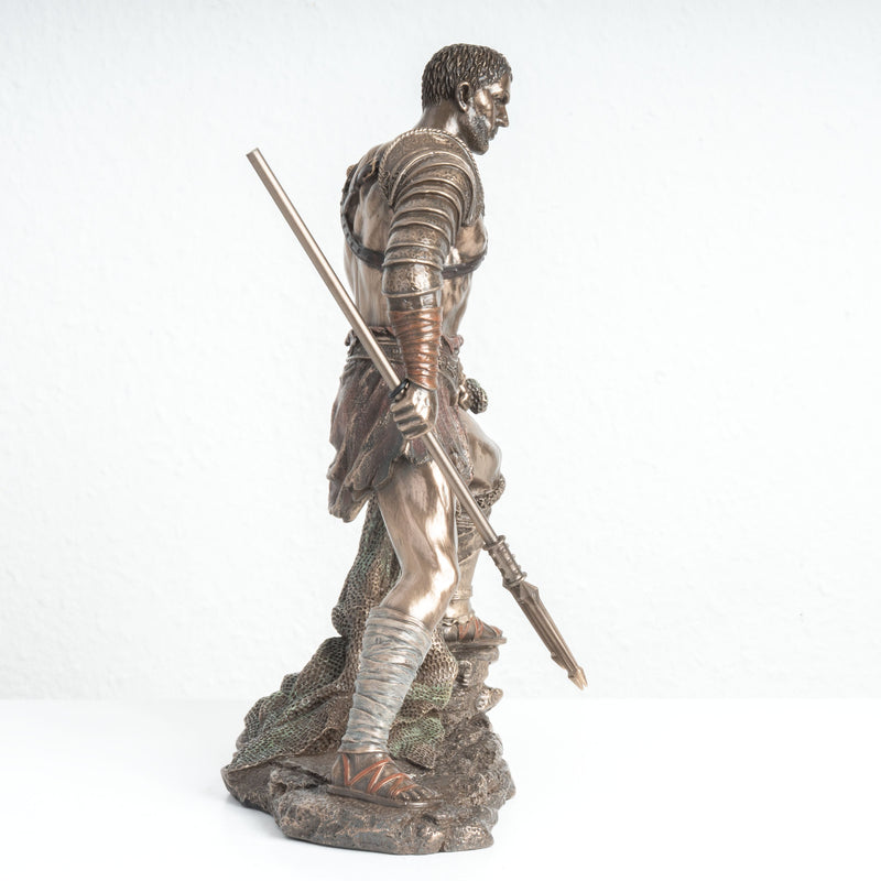 Statue du Gladiateur Retiarius – Maître du Filet et du Trident (Sculpture en Bronze à Froid)