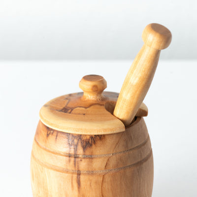 Pot à Miel avec Cuillère en Bois d’Olivier Fait Main